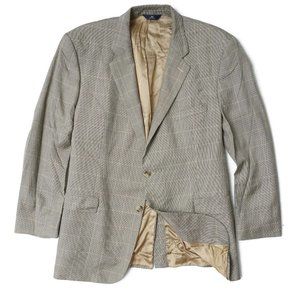 Brooks Brothers 346 Mens Blazer Jacket Gray Gold Plaid Silk Blend Size 48L